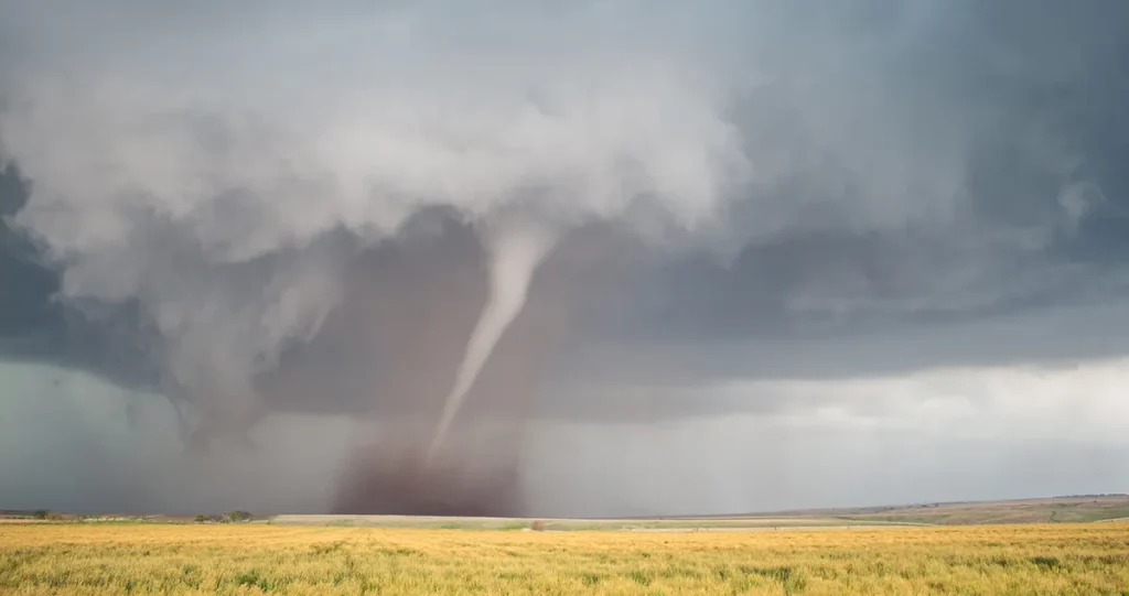 Tornado seen across an open field