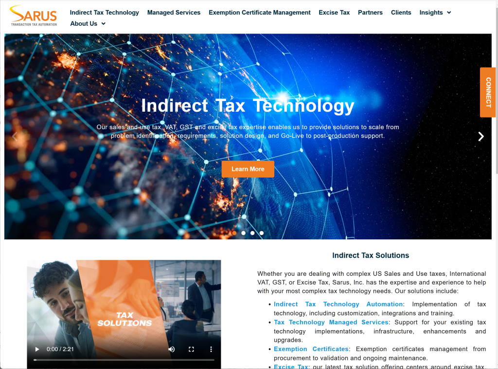 Image of sarusinc.com website home page